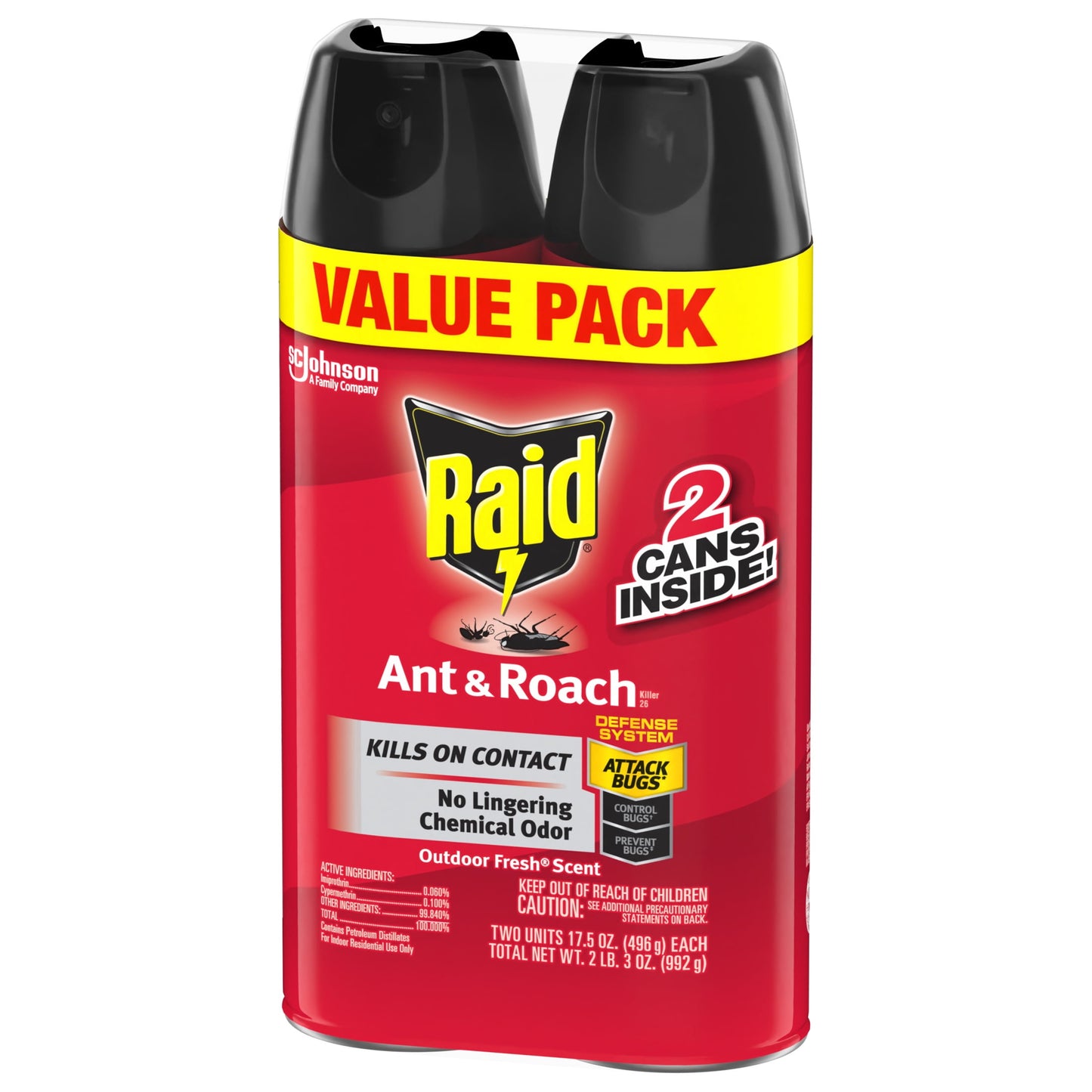Raid Ant & Roach Insect Killer, Indoor Insecticide Spray, Outdoor Fresh Scent, 17.5 oz, Pack of 2