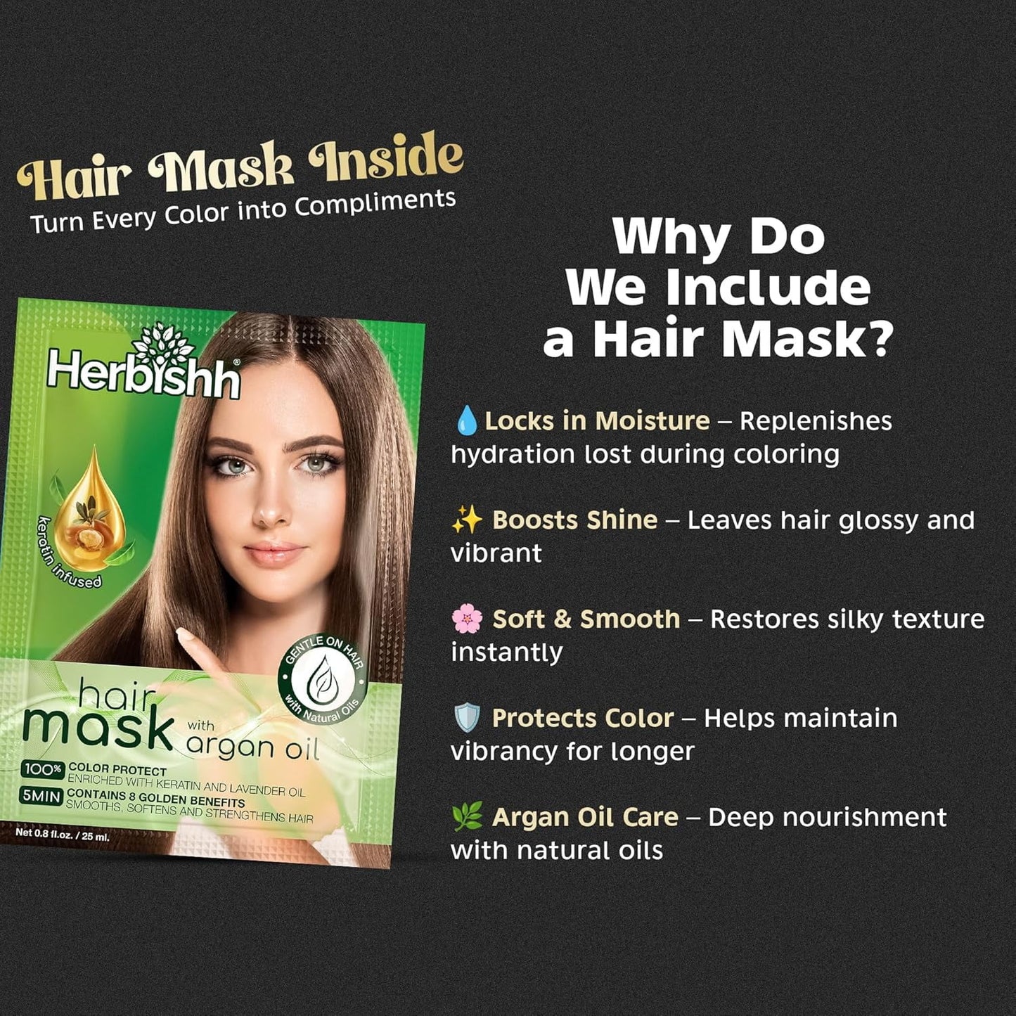 Herbishh Hair Color Shampoo Dark Brown 500ml 100% Gray Coverage Ammonia Free
