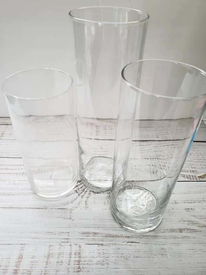 Glass Cylinder Pillar Candle Holders - 3 Set