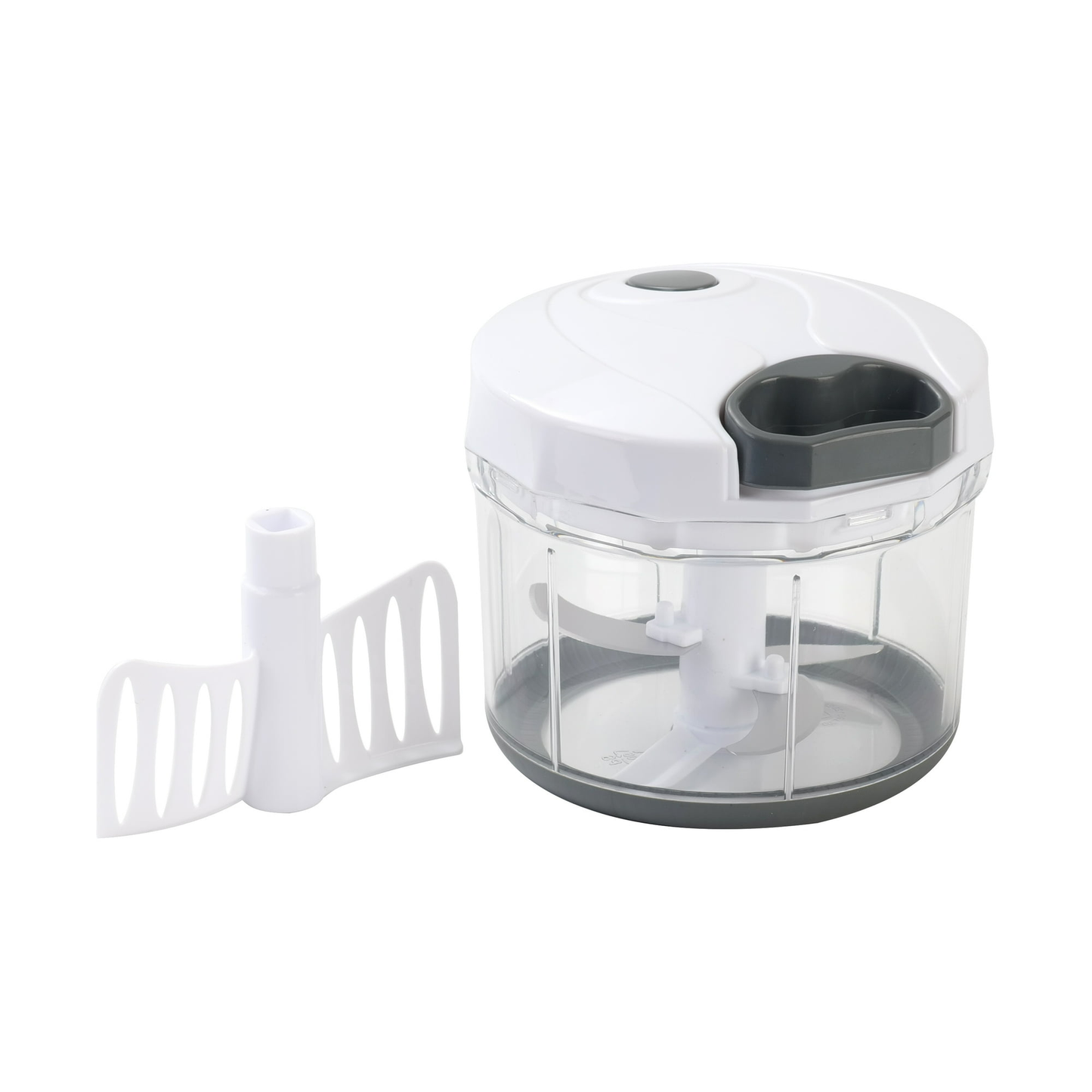 Mainstays 1qt Quick Pull Chopper, BPA free , SS Blades, Food Contact Safe Material , White & Grey, Weight 320g