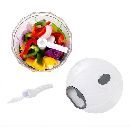 Mainstays 1qt Quick Pull Chopper, BPA free , SS Blades, Food Contact Safe Material , White & Grey, Weight 320g