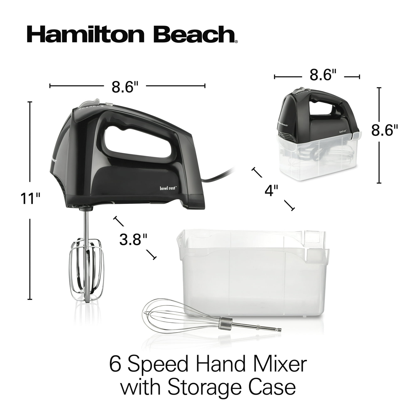 Hamilton Beach 6 Speed Hand Mixer, Quick Burst, Storage Case, New, Black/ Blue, 62690