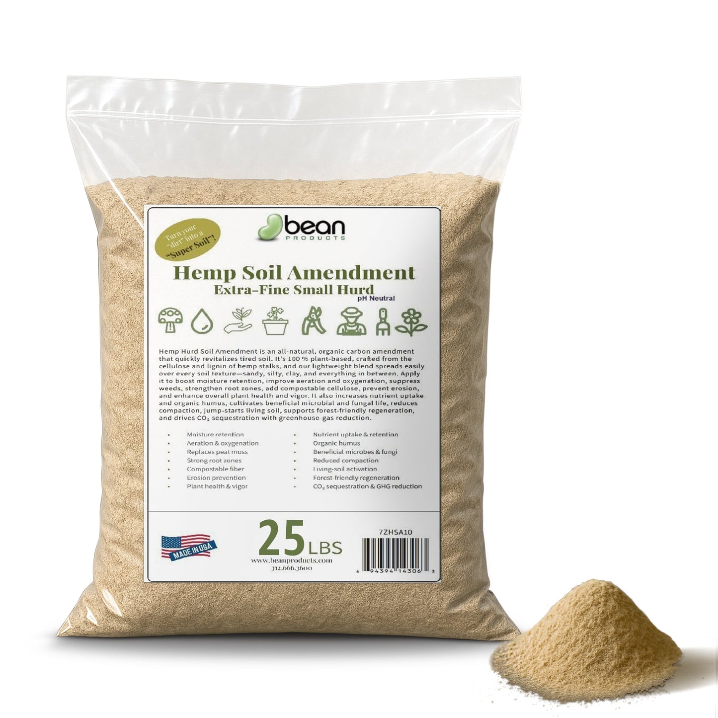 Hemp Soil Amendment Gardening Dirt Booster, very fine hemp hurd