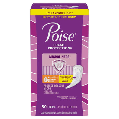 Poise Microliners Incontinence Panty Liners, 1 Drop Lightest Absorbency, Long, 50 Count