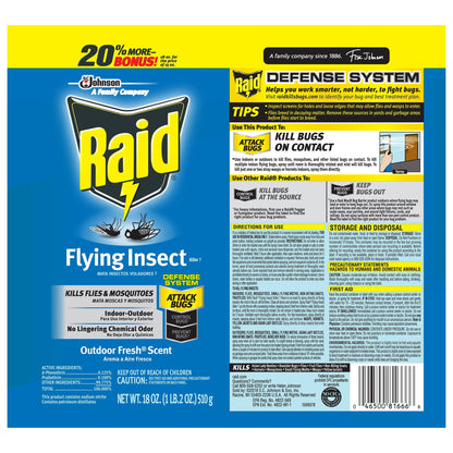Raid Flying Insect Killer, Kills Flies, Mosquitoes, Gnats, and Fruit Flies, For Indoor and Outdoor Use, 18 oz