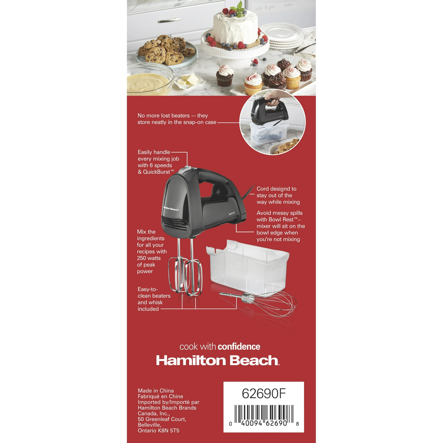 Hamilton Beach 6 Speed Hand Mixer, Quick Burst, Storage Case, New, Black/ Blue, 62690