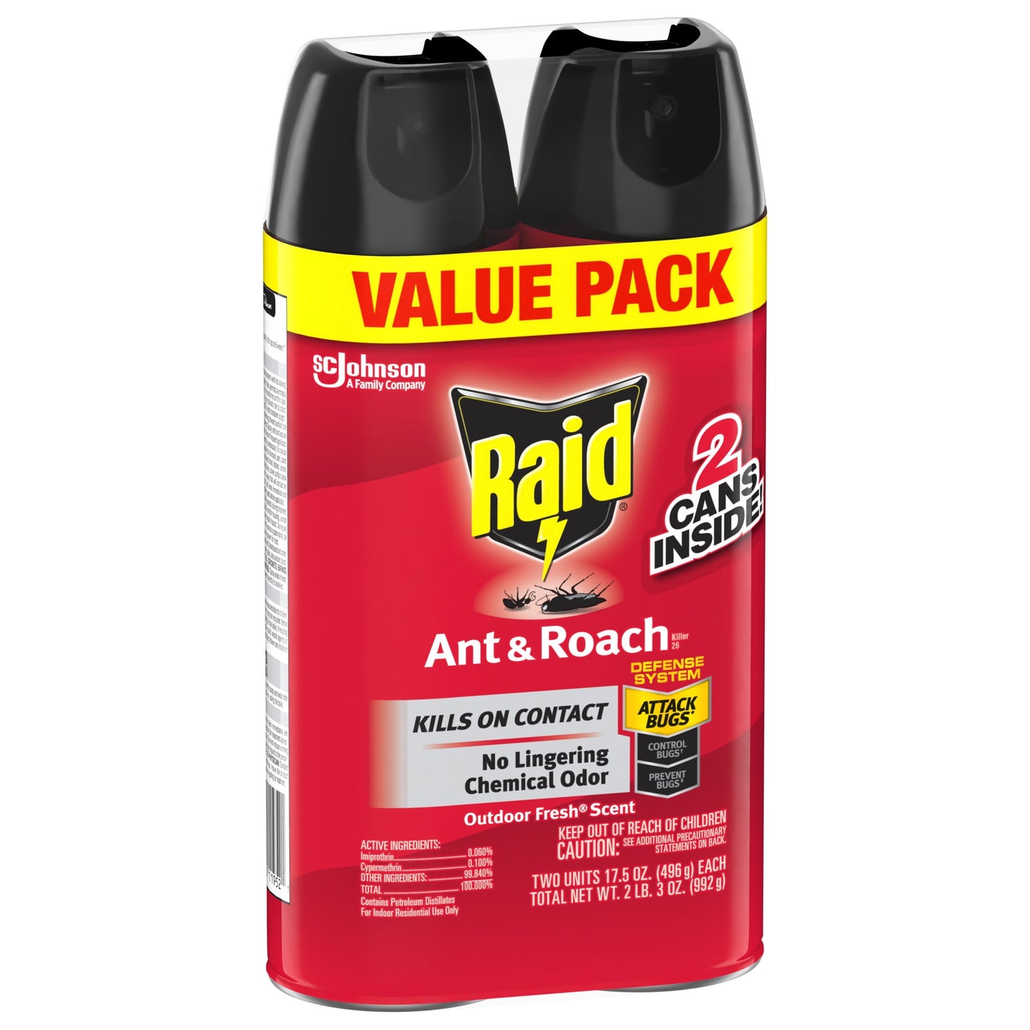 Raid Ant & Roach Insect Killer, Indoor Insecticide Spray, Outdoor Fresh Scent, 17.5 oz, Pack of 2