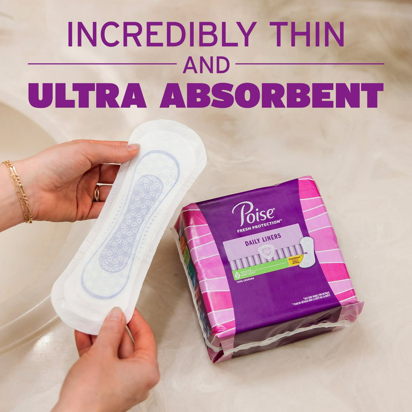 Poise Daily Incontinence Panty Liners, Long, Very Light Absorbency (44 Count)