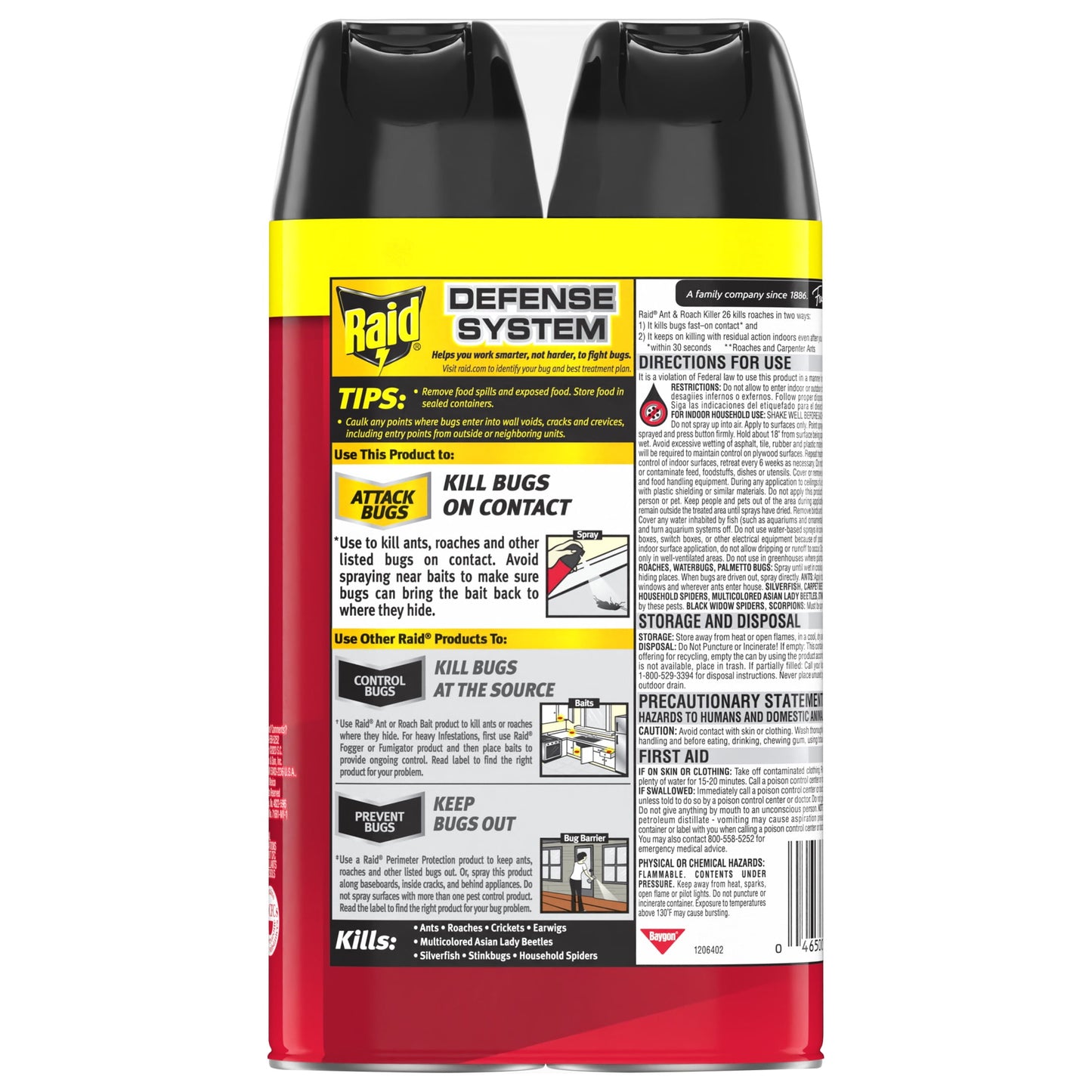 Raid Ant & Roach Insect Killer, Indoor Insecticide Spray, Outdoor Fresh Scent, 17.5 oz, Pack of 2