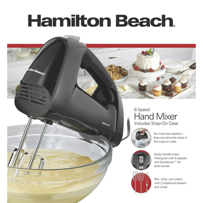 Hamilton Beach 6 Speed Hand Mixer, Quick Burst, Storage Case, New, Black/ Blue, 62690