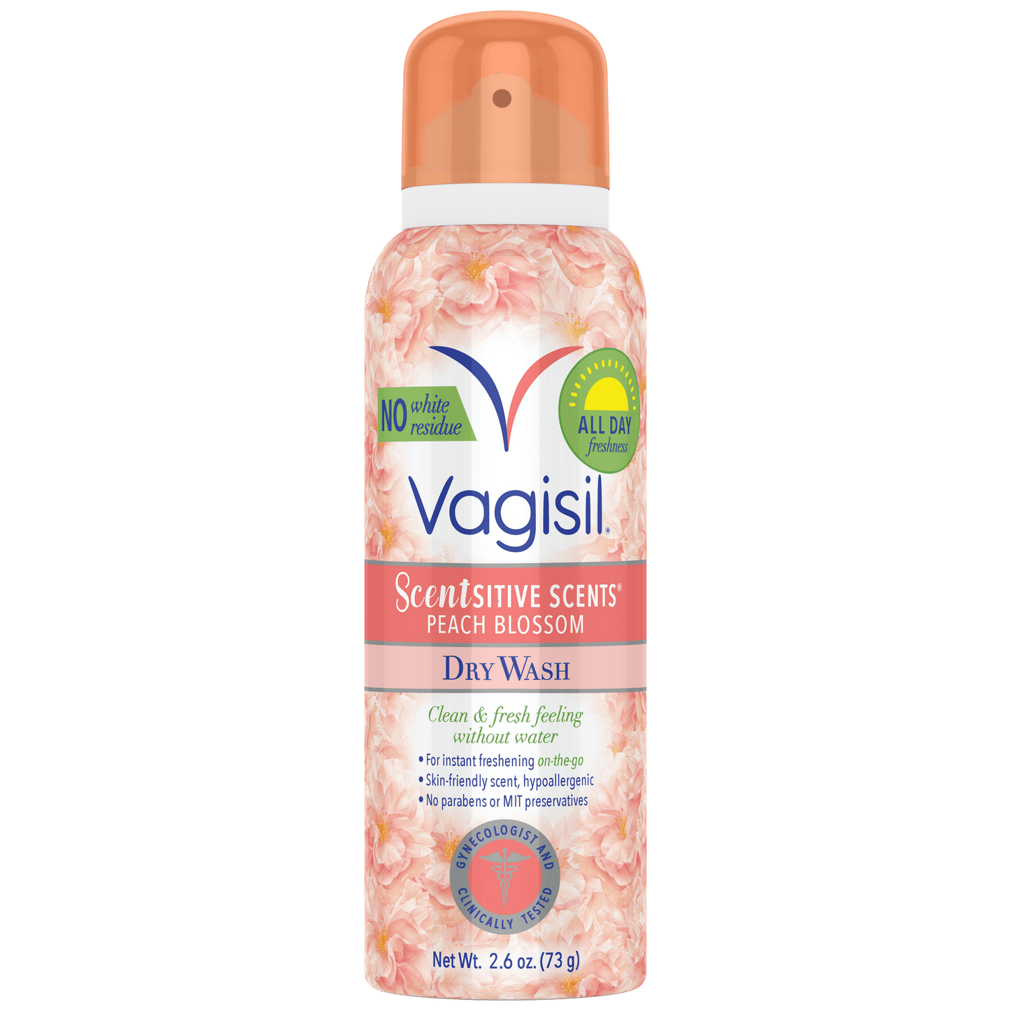 Vagisi Scentsitive Scents Dry Wash Spray, Peach Blossom, 2.6 oz., 4 Pack