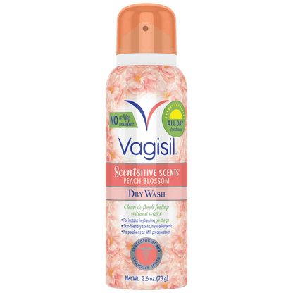 Vagisi Scentsitive Scents Dry Wash Spray, Peach Blossom, 2.6 oz., 4 Pack
