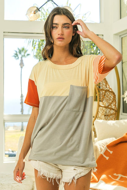 BiBi Color Block Short Sleeve T-Shirt