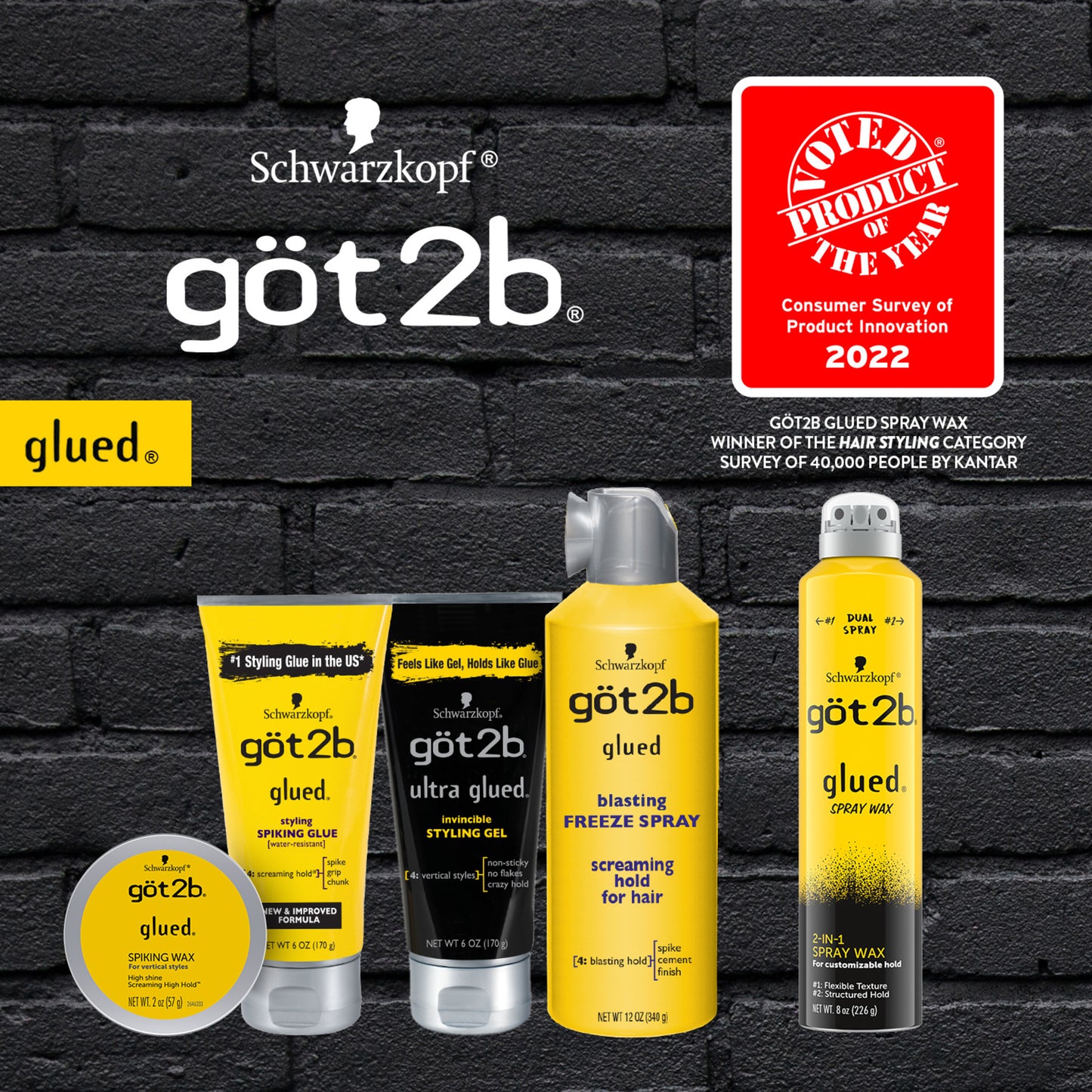 Got2b Glued Spiking Hair Styling Gel, 6 oz, Water-Resistant Strong Hold, Long-Lasting Sculpting Gel for Extreme Hairstyles