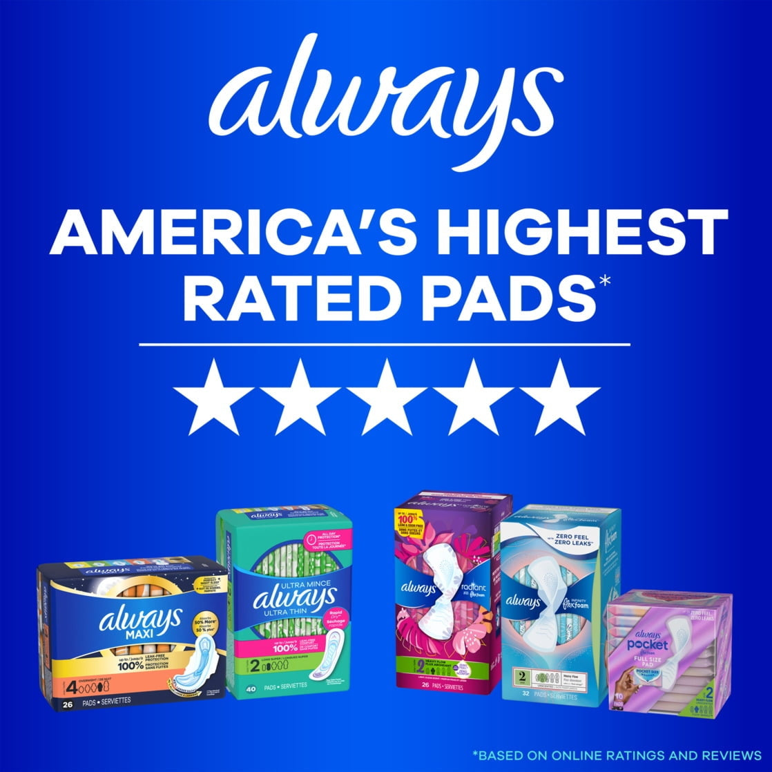 Always Maxi Pads with Wings, Size 2, Long Super Absorbency, 42 count