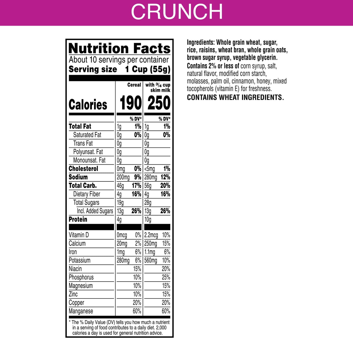 Kellogg's Raisin Bran Crunch Crunch Breakfast Cereal, Good Source of Fiber, Family Size, 20.7 oz