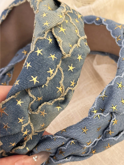 Star Braided Wide Denim Headband