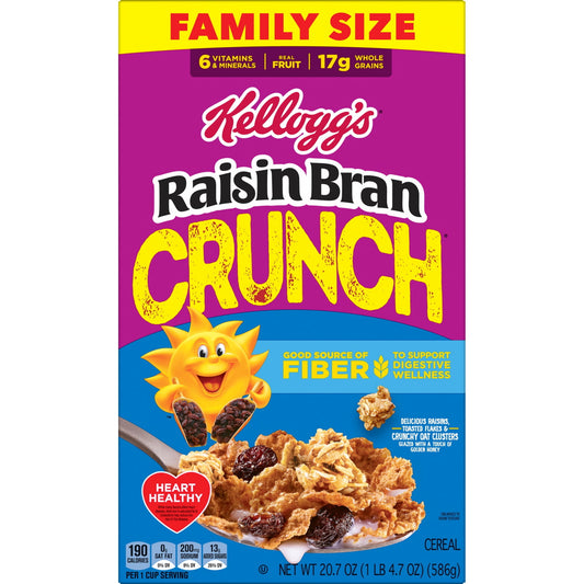 Kellogg's Raisin Bran Crunch Crunch Breakfast Cereal, Good Source of Fiber, Family Size, 20.7 oz