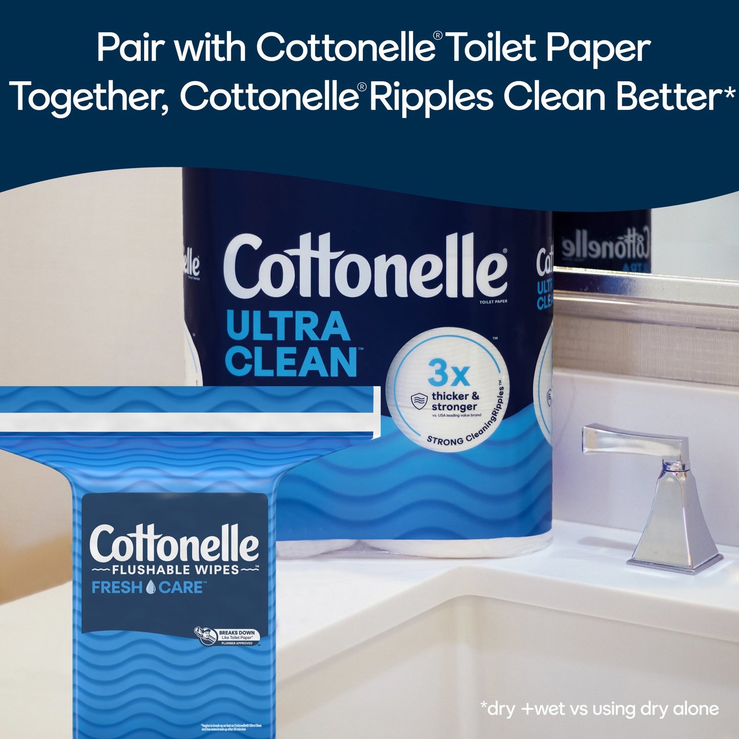 Cottonelle Fresh Care Flushable Wet Wipes, 168 Count, 3x Cleaning Power, Septic-Safe, Hypoallergenic, Alcohol-Free, FSC Certified - Pack, Toilet