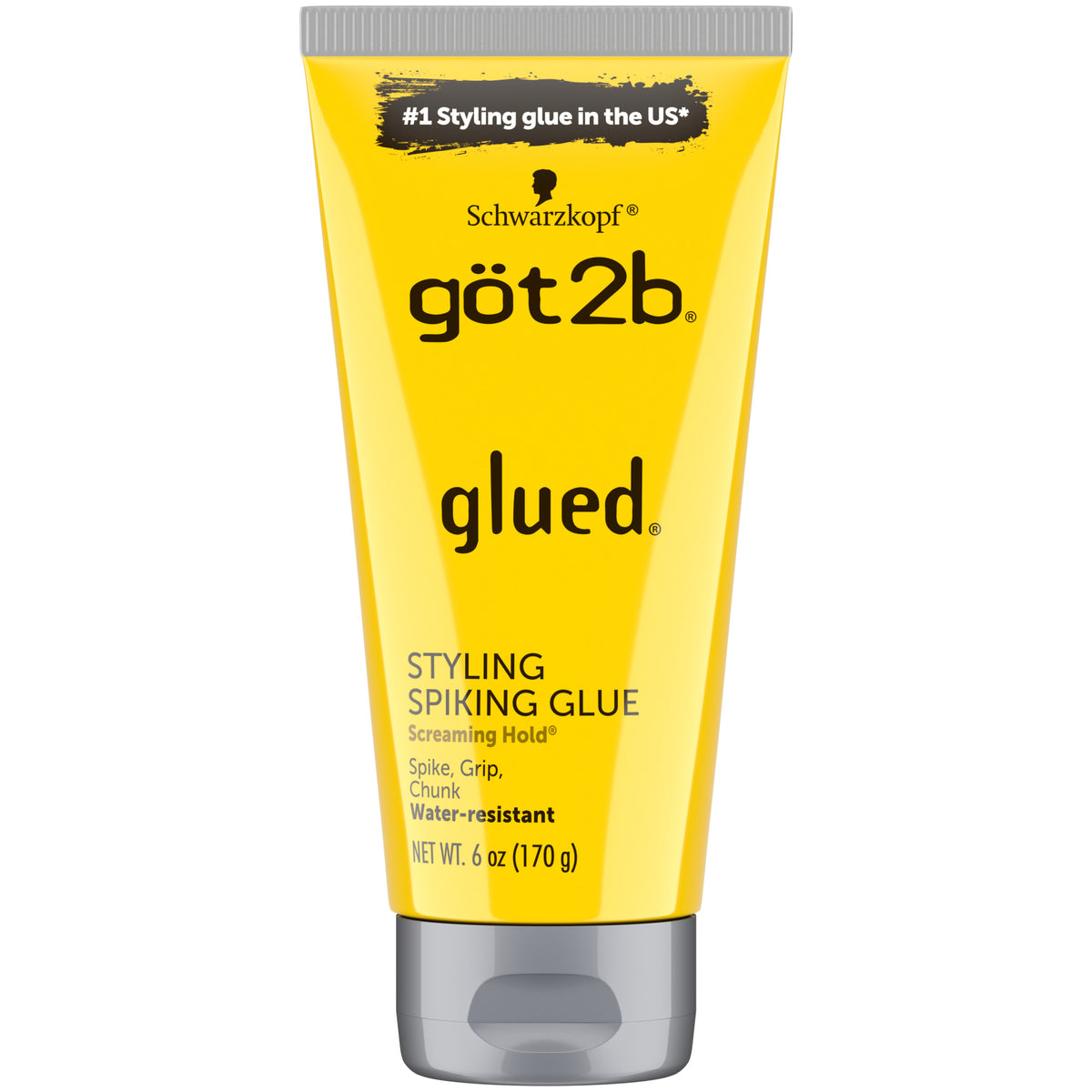 Got2b Glued Spiking Hair Styling Gel, 6 oz, Water-Resistant Strong Hold, Long-Lasting Sculpting Gel for Extreme Hairstyles