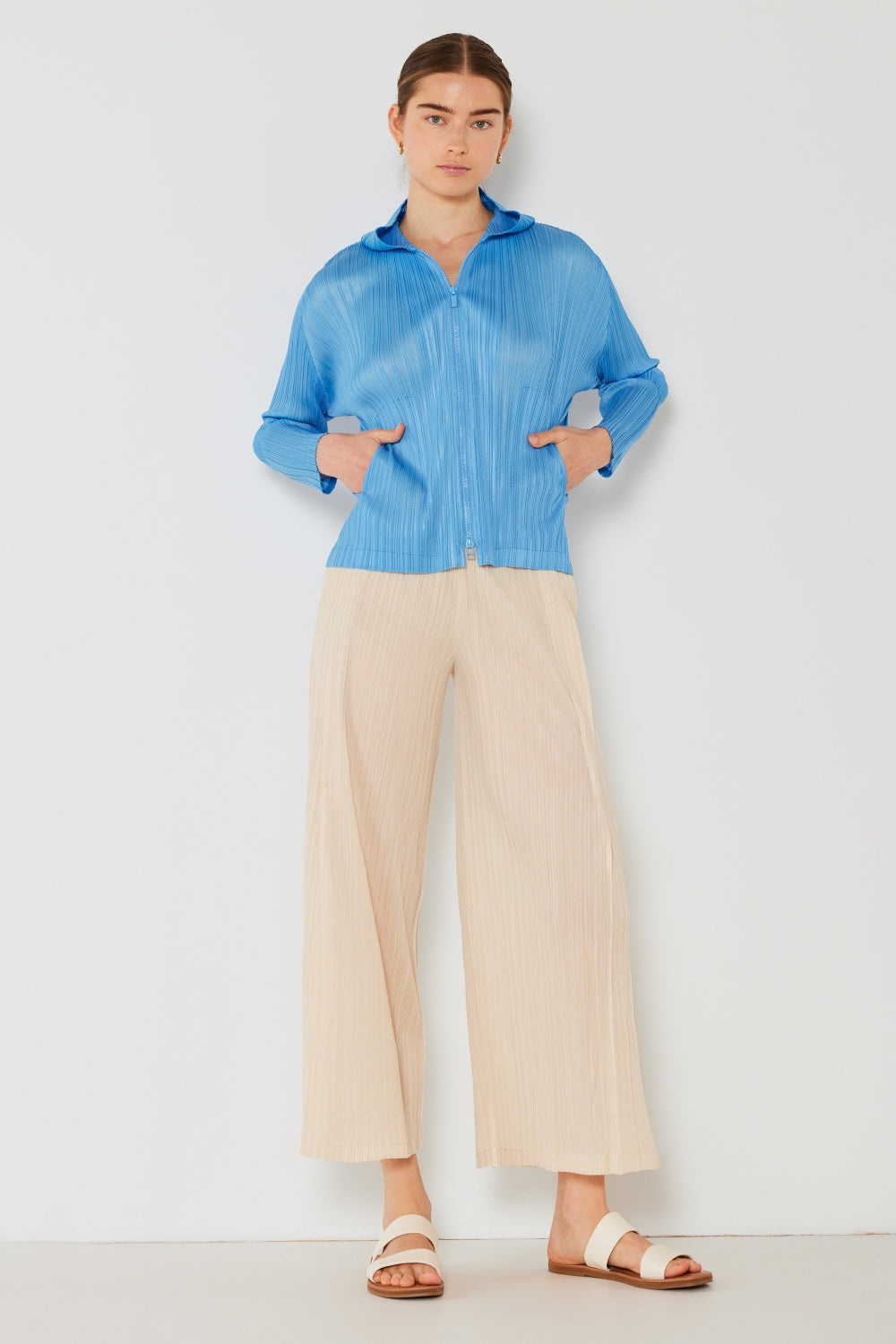 Marina West Swim Pleated Hood Jacket with 2 Way Zipper