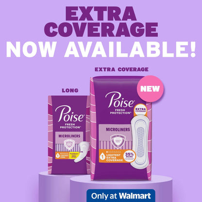 Poise Microliners Incontinence Panty Liners, 1 Drop Lightest Absorbency, Long, 50 Count