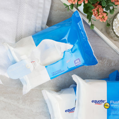 Equate Fresh Scent Flushable Wipes, 5 Packs of 48 Wipes, 240 Total Wipes - Hypoallergenic & Alcohol-Free - Cleaning, Flower