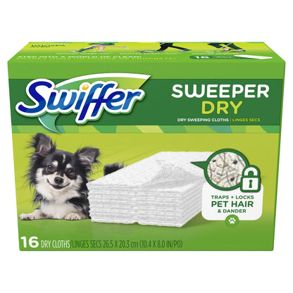 Swiffer Sweeper Pet Dry Refills 16ct Unscented Floor Mop Sweeping Pad Duster Cloth