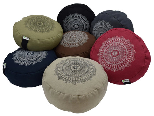Zafu Meditation Cushion - Hemp Mandala Design
