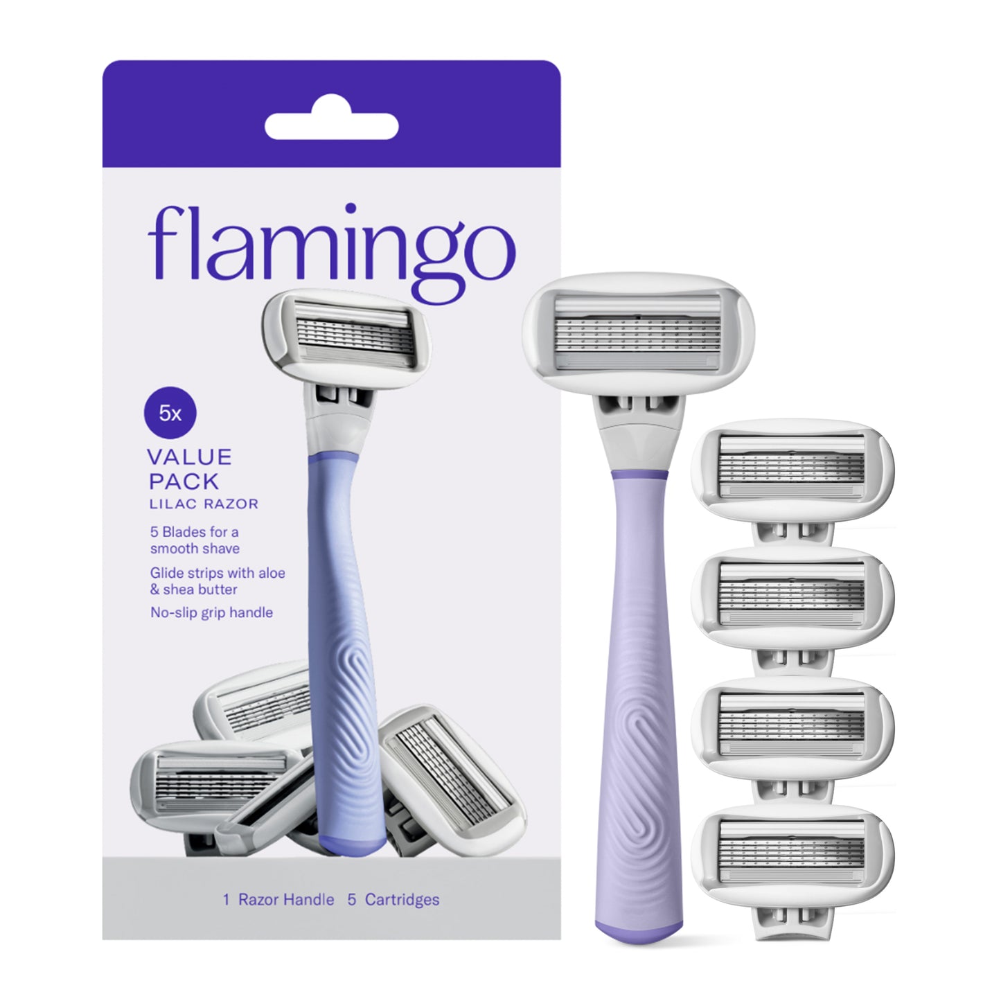 lamingo Women's Razor Value Pack: Lilac Handle + 5 Cartridges - Comfortable Shaving