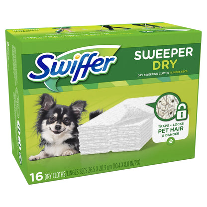 Swiffer Sweeper Pet Dry Refills 16ct Unscented Floor Mop Sweeping Pad Duster Cloth