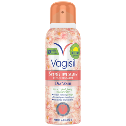 Vagisi Scentsitive Scents Dry Wash Spray, Peach Blossom, 2.6 oz., 4 Pack