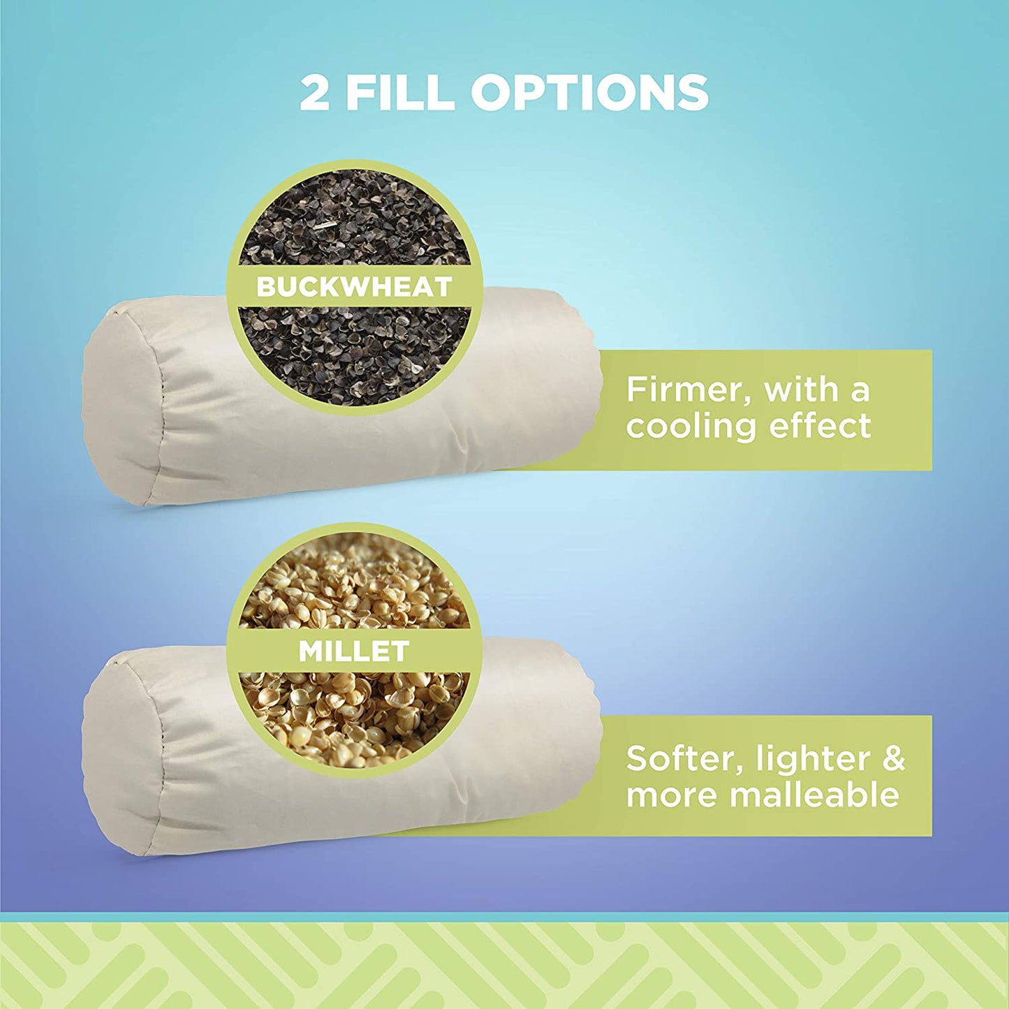 Neck Roll Pillow - Buckwheat or Millet hulls, Organic WheatDreamz
