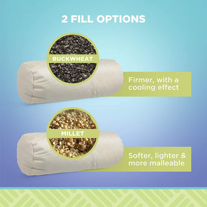 Neck Roll Pillow - Buckwheat or Millet hulls, Organic WheatDreamz
