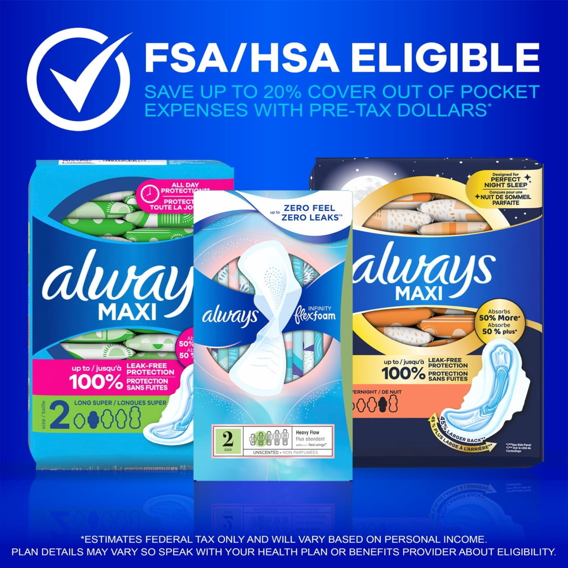 Always Maxi Pads with Wings, Size 2, Long Super Absorbency, 42 count