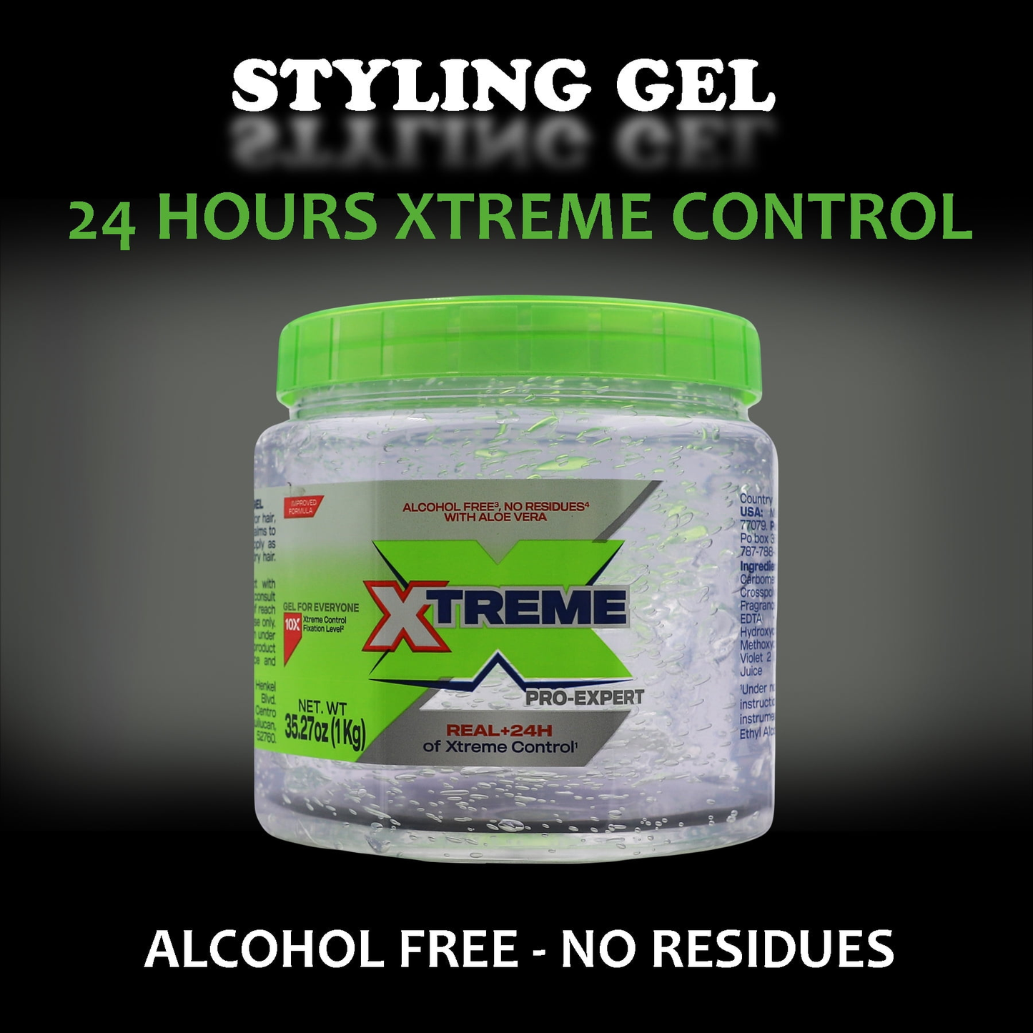 Xtreme Professional Extreme Hold Hair Gel Clear Jar, 35oz– Strong Hold with Moisturizing Care