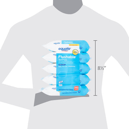 Equate Fresh Scent Flushable Wipes, 5 Packs of 48 Wipes, 240 Total Wipes - Hypoallergenic & Alcohol-Free - Cleaning, Flower
