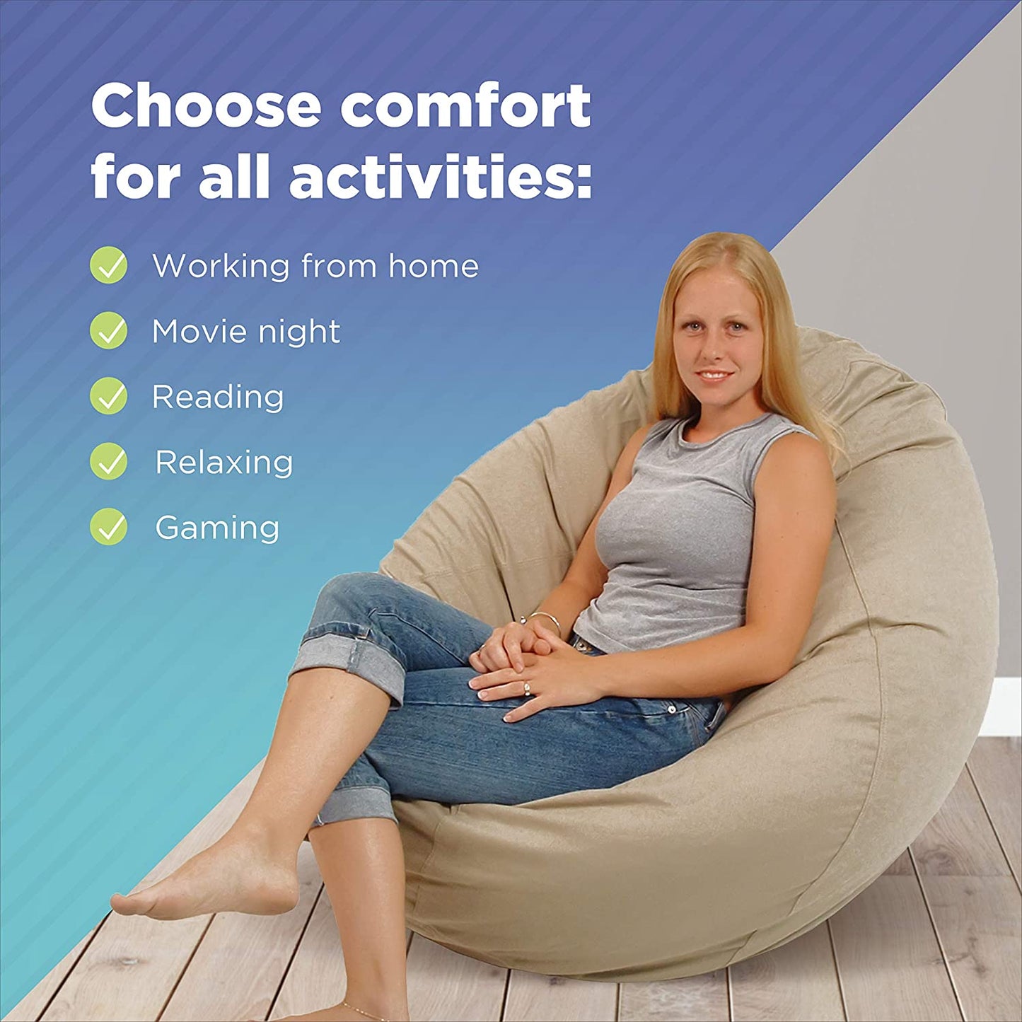 Hemp Bean Bag Chair Lounger - Adult & Teen size Traditional Classic 6 panel beanbag remove wash Eco Friendly Organic 18 oz. Hemp Fabric Comfy Bean - MADE IN USA