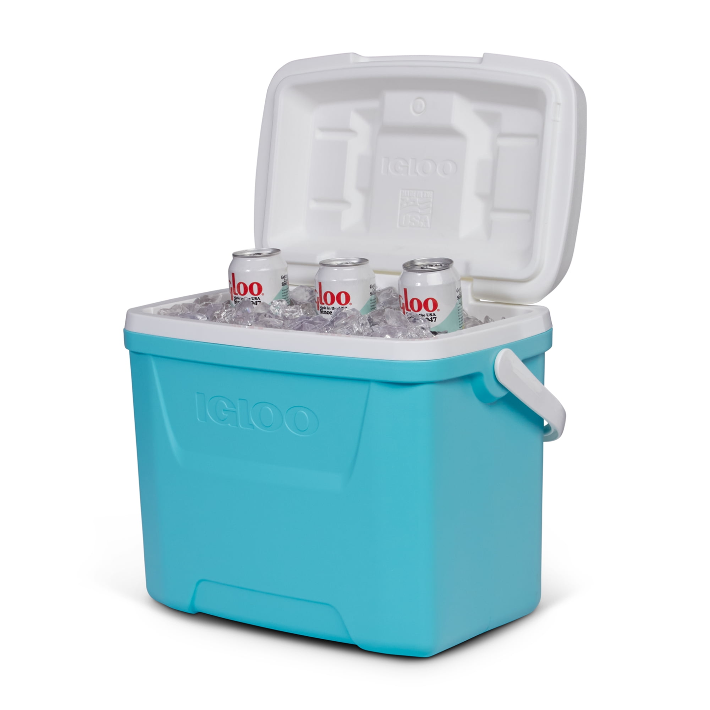 Igloo 28 QT Laguna Hard-Sided Ice Chest Cooler, Aqua Blue and White / Red