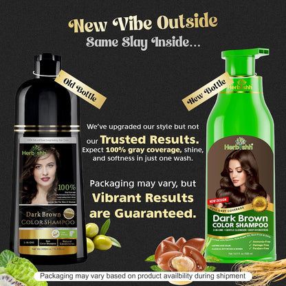 Herbishh Hair Color Shampoo Dark Brown 500ml 100% Gray Coverage Ammonia Free