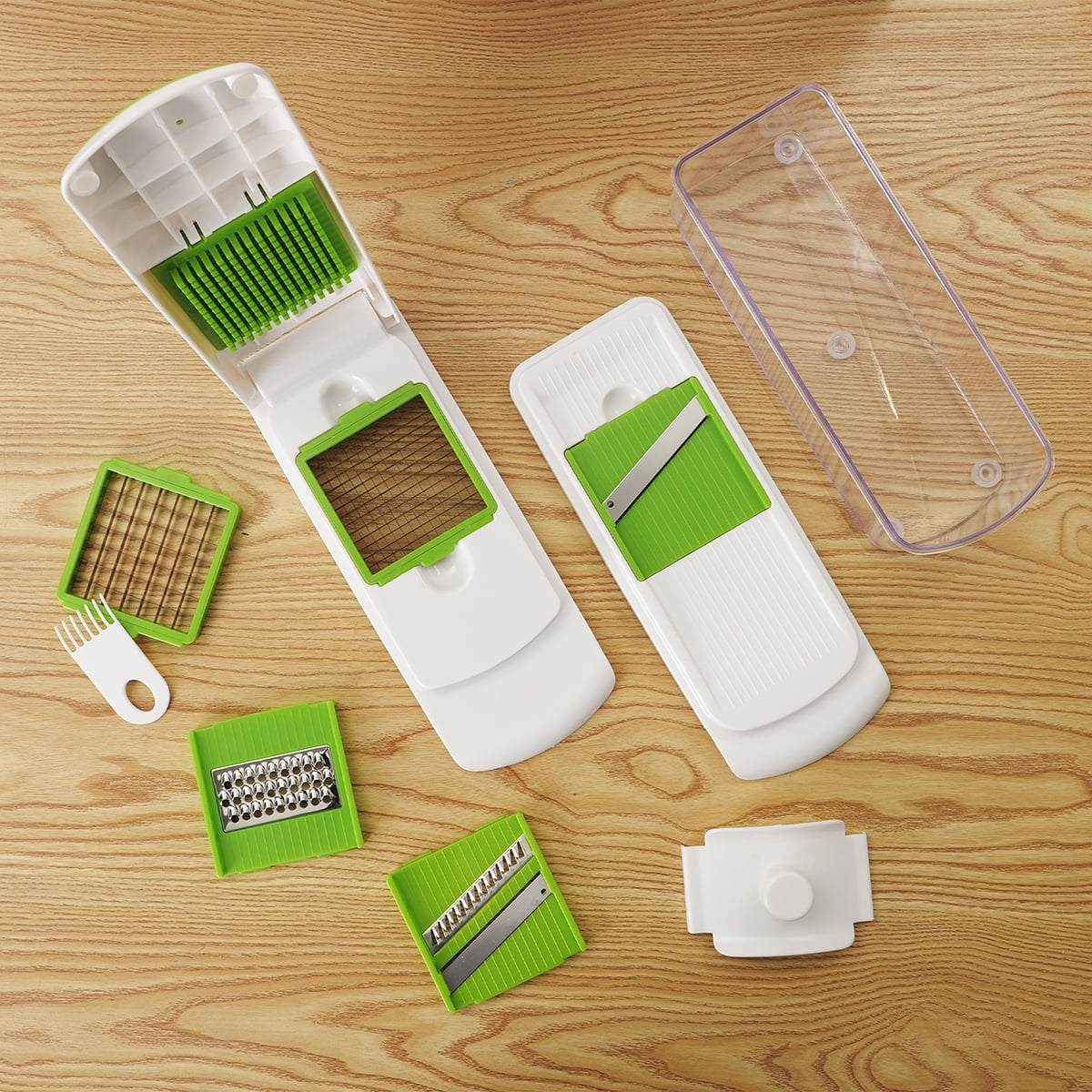 Mainstays 11 Pieces Multi-Function Nice Dicer and Mandoline, Stainless Steel, Green Glaze, 820g