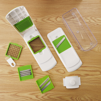 Mainstays 11 Pieces Multi-Function Nice Dicer and Mandoline, Stainless Steel, Green Glaze, 820g