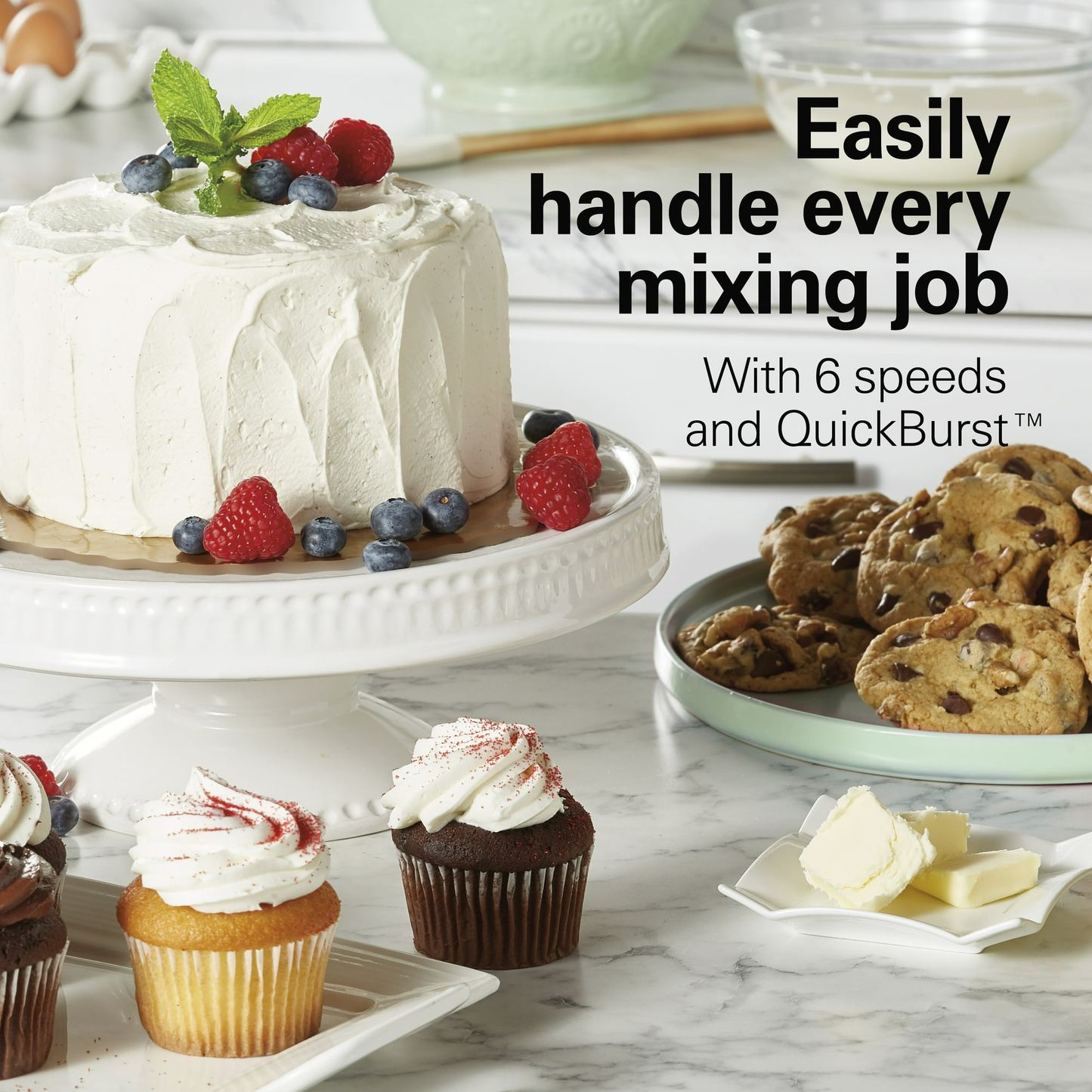 Hamilton Beach 6 Speed Hand Mixer, Quick Burst, Storage Case, New, Black/ Blue, 62690