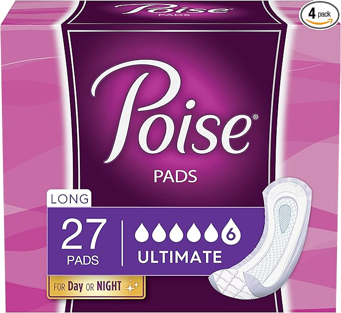 Poise Incontinence Pads for Women – Ultimate Absorbency, Long, Original Design, 27 Count