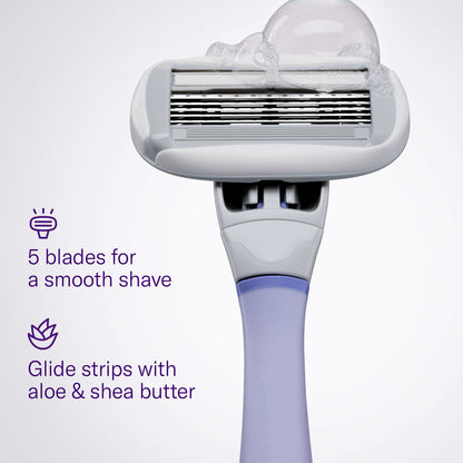 lamingo Women's Razor Value Pack: Lilac Handle + 5 Cartridges - Comfortable Shaving