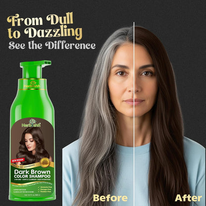 Herbishh Hair Color Shampoo Dark Brown 500ml 100% Gray Coverage Ammonia Free