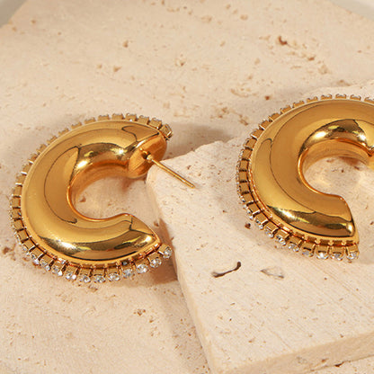 Titanium Steel Inlaid Zircon C-Hoop Earrings