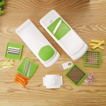 Mainstays 11 Pieces Multi-Function Nice Dicer and Mandoline, Stainless Steel, Green Glaze, 820g