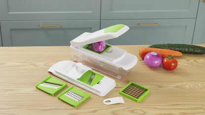 Mainstays 11 Pieces Multi-Function Nice Dicer and Mandoline, Stainless Steel, Green Glaze, 820g
